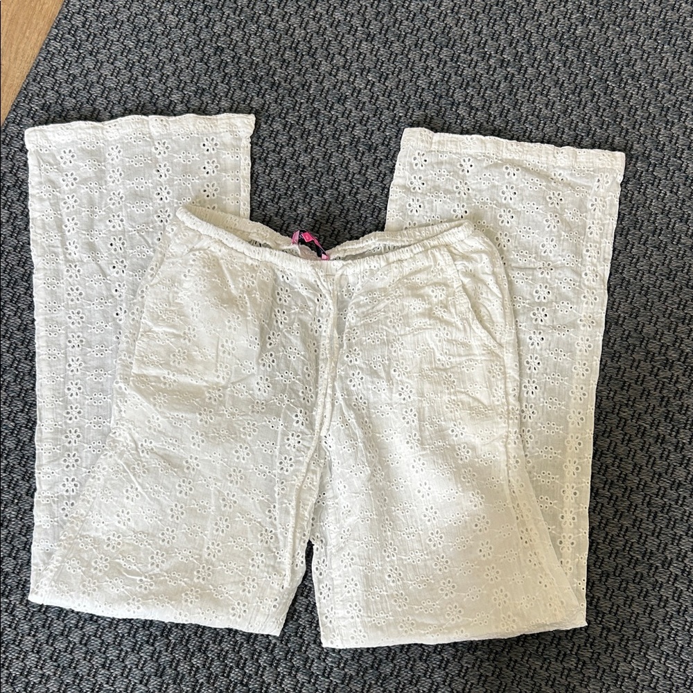 Edikted White Eyelet Flare Pants